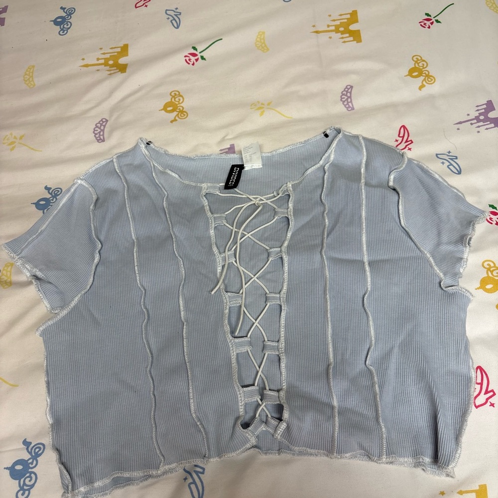 Light Blue Lace-Up Crop Top